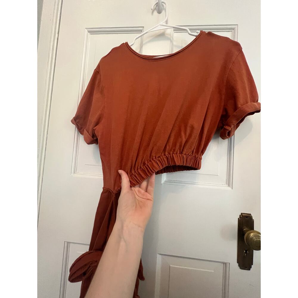 Free People Rae Maxi Dress Rust Asymmetrical Wrap Hi Low Boho Tie Waist Womens S - Picture 8 of 14